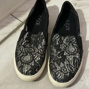 Black and silver sequin slip on sneakers
